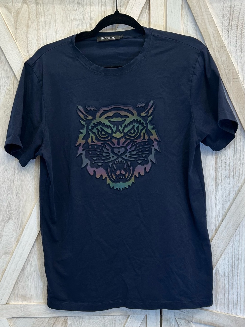 Bangkok Tiger Graphic T-Shirt Navy Iridescent Streetwear Tee Men’s Large